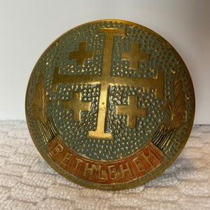 Vintage Bethlehem and Jerusalem Cross Pyx - Enamelled Brass